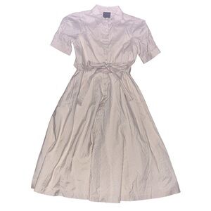 Alex Marie Dress Women’s 4 Beige White Striped Button Up Short Sleeve Midi